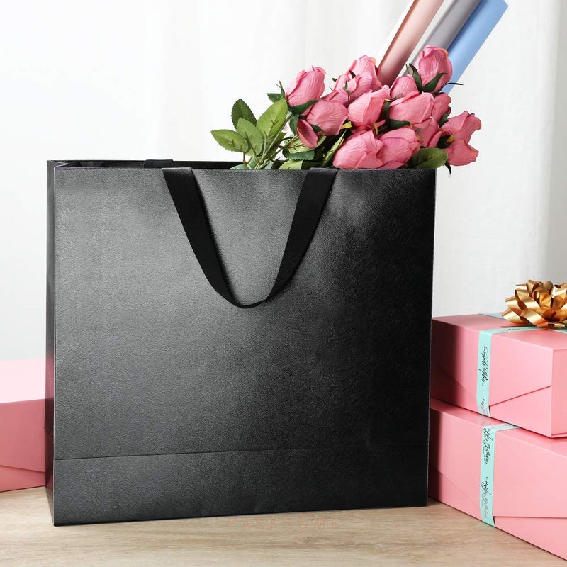 PACKHOME 6 Extra Large Gift Bags 17.5x6x16 Inches, Black Premium Gift Bags with Handles for Gift Giving (Glossy Black with Grass Texture) - Image 2